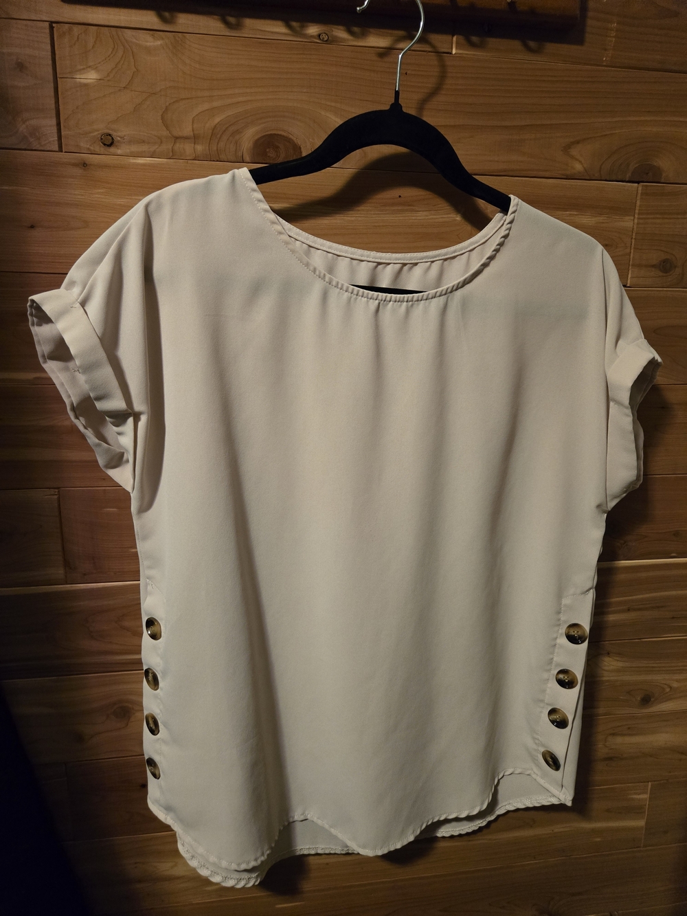 SHEIN Cream Short Sleeve Button-Detail Blouse